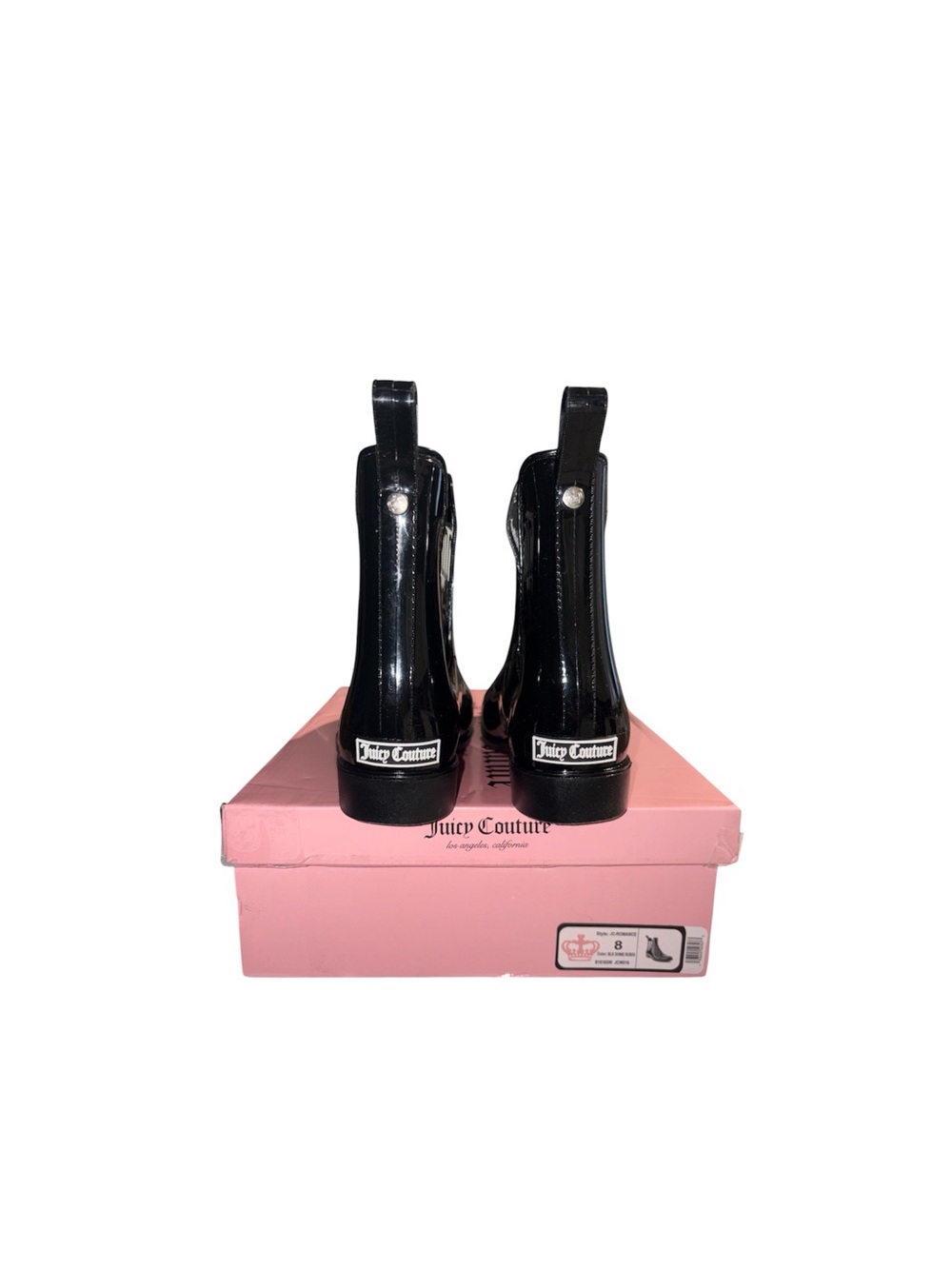 Juicy Couture Romance Black Shiny Rubber Ankle Rainboots Goth Grunge Women’s 8 - Picture 8 of 10